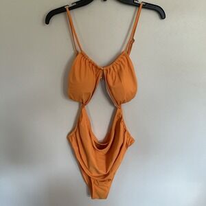 Women's One Piece Orange Swimsuit Open Abdomen Area Size XL